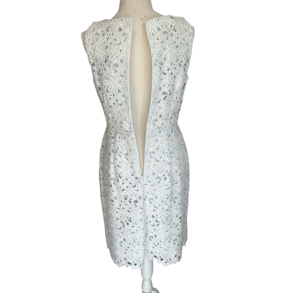 RELISTED LOFT White Lace Dress with Pale Blue Underlay NWT Women’s Size 8 Petite - Picture 4 of 12